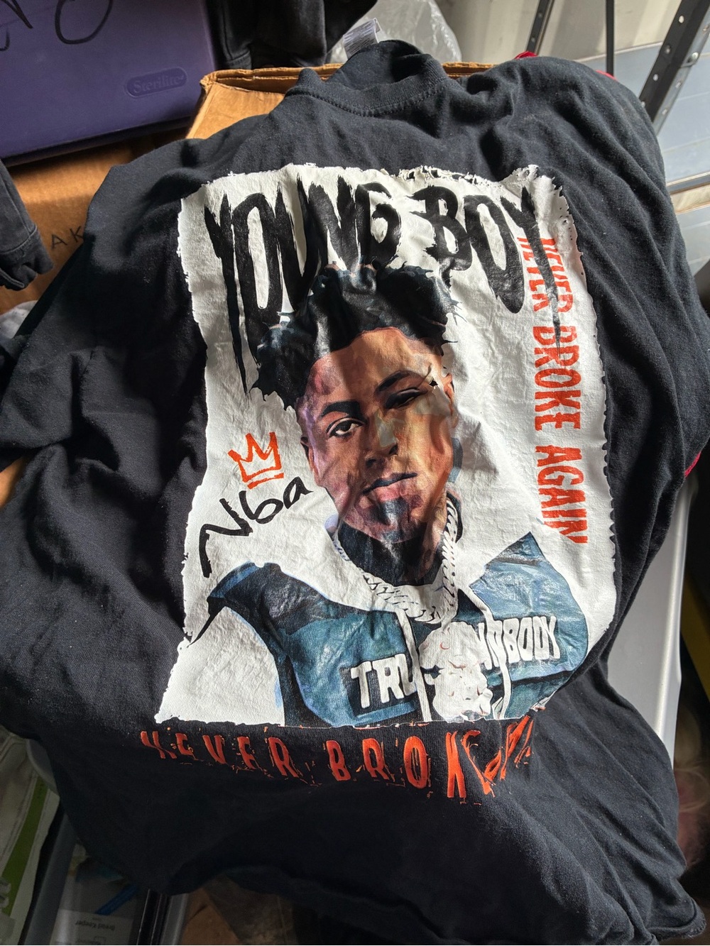 YoungBoy Graphic Black Tee with Colorful Portrait